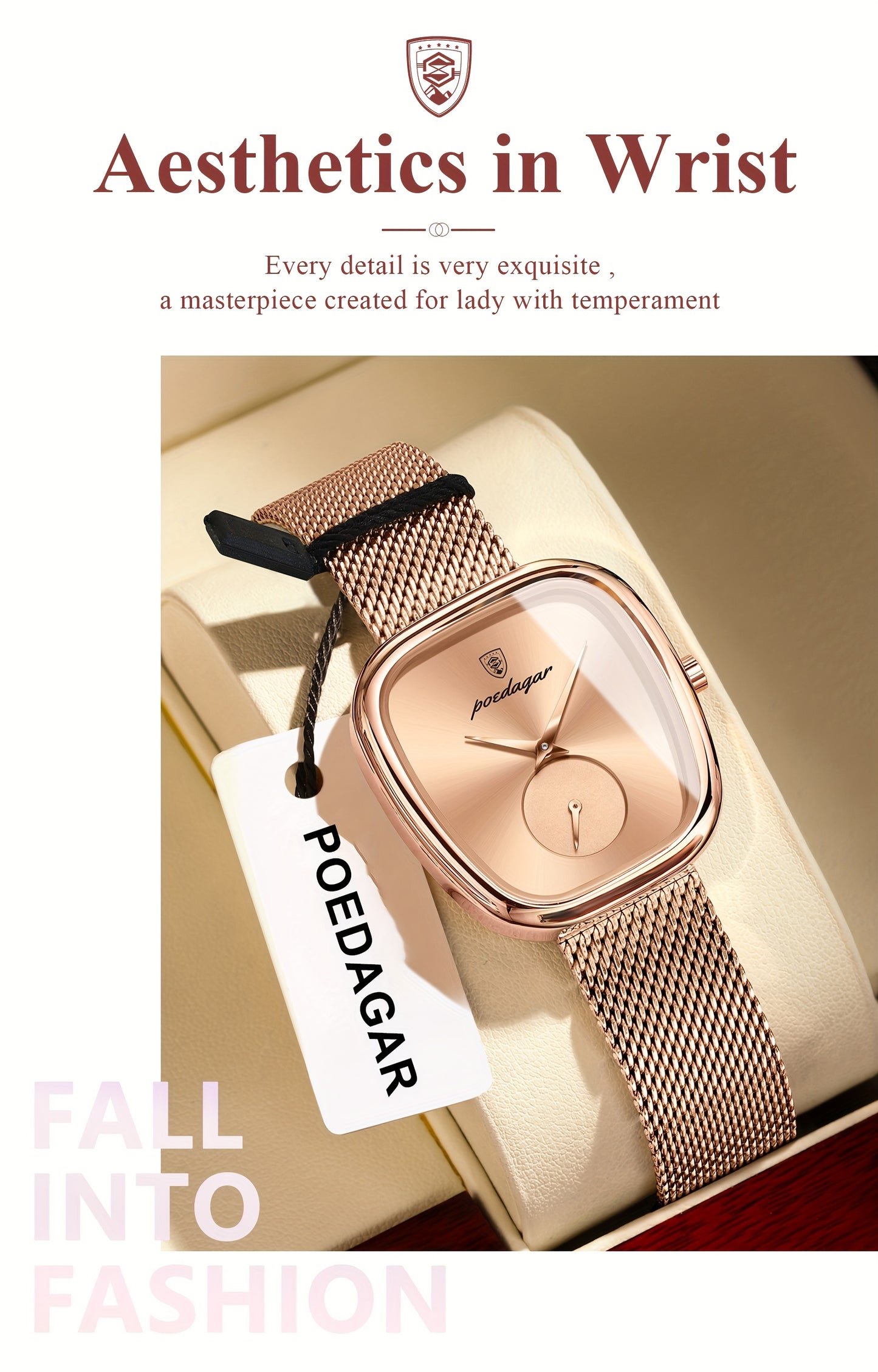 POEDAGAR Elegant Women's Quartz Watch - Waterproof, Stainless Steel Mesh Band, Rose Golden Square Dial, Black Strap, Perfect for Parties & Casual Attire, Stylish Timepiece | Elegant Design | Mesh Strap Watch, Watch Accessorie