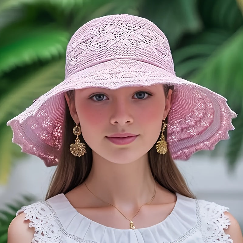 Elegant Women's Sun Hat, Breathable Foldable Wide Brim Beach Hat With UPF Protection, Hand Washable, Summer Large Brimmed Travel Sunshade Hat