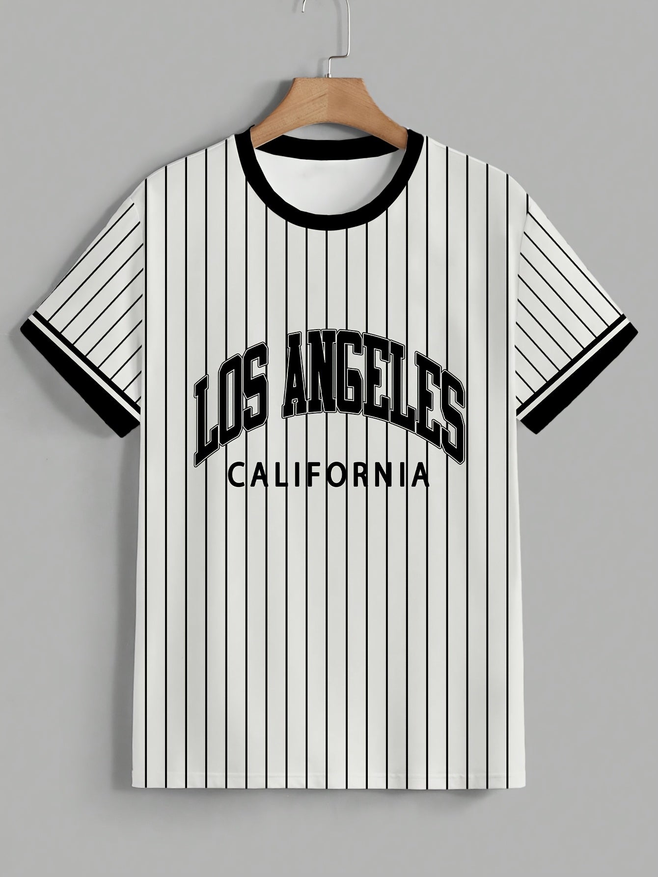 Men'S Los Angeles California Striped T-Shirt - Casual Short Sleeve Crew Neck, Breathable Summer Outdoor Sports Top, White with Black Letter Print, Regular Fit Tee for Casual Attire, Breathable Clothing California Pride Shir