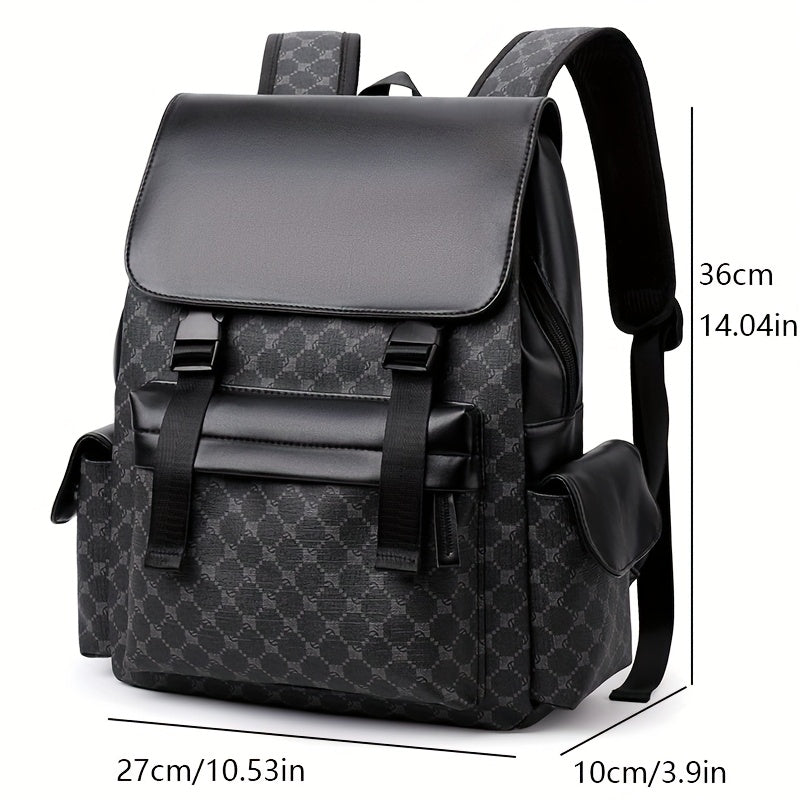 Men'S Stylish Black Brown Gingham Print Backpack - Versatile Commuter Bag with Multiple Pockets, Adjustable Straps, and Golden-Tone Hardware for Work, Travel, and Study, Travel Backpack Gingham Pattern Synthetic Backpac
