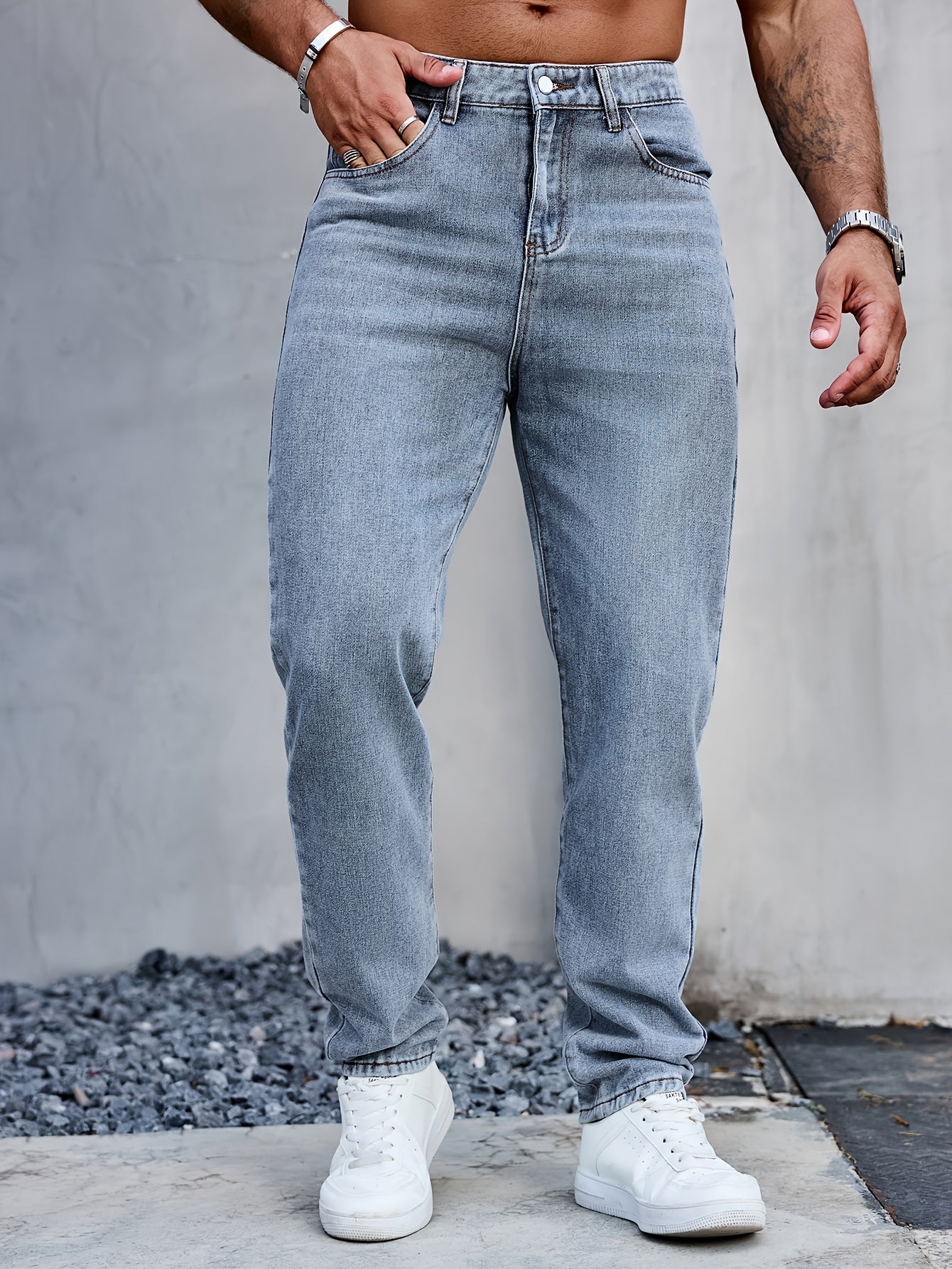 Men's Casual Denim Jeans, 80% 14.0% Viscose 5.0% Polyester 1.0% Modal Blend, Solid Color, Non-Stretch Fabric, Regular Fit, All-Season, Washed Finish, Woven - Multiple Sizes Available, Casual Wear Jeans|Versatile Jeans| Blend