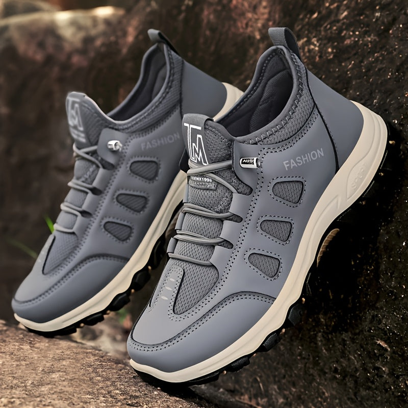Men'S Breathable Running Shoes - All-Season Casual Sports Sneakers with Elastic Band Slip-On Closure, Soft Faux & Fabric Upper, Shock-Absorbing PVC Sole, Round Toe for Outdoor Activities