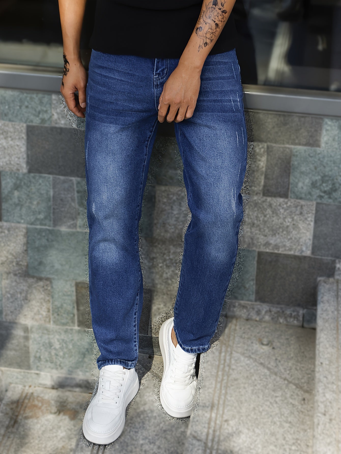 Men's Classic Slim Fit Jeans - Stretch Denim, Versatile for All Seasons, Solid Color