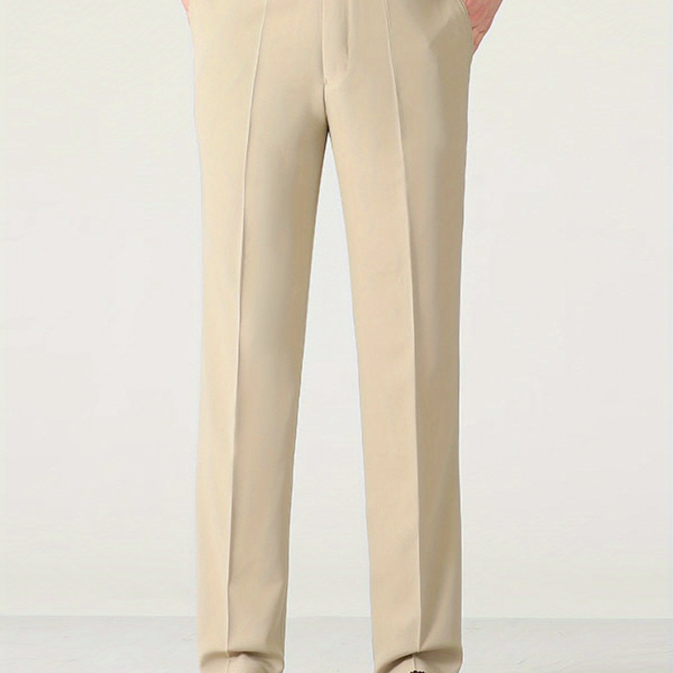 Men'S Solid Color Straight Leg Casual Business Casual Pants, Regular Length, Slight Stretch Polyester Fabric, with Pocket, for Spring/Fall