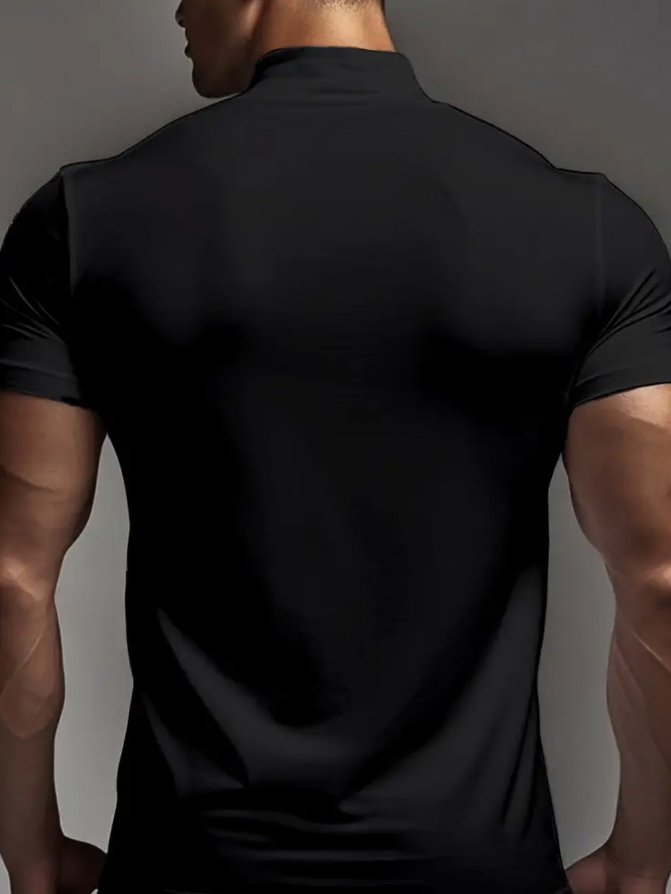 Men's Summer Classic Half-High Neck Casual T-Shirt - Solid Black, Regular Fit, Breathable Versatile for Casual Attire, Office, or Social Events, Summer T Shirts, Quality Fabric Shirt