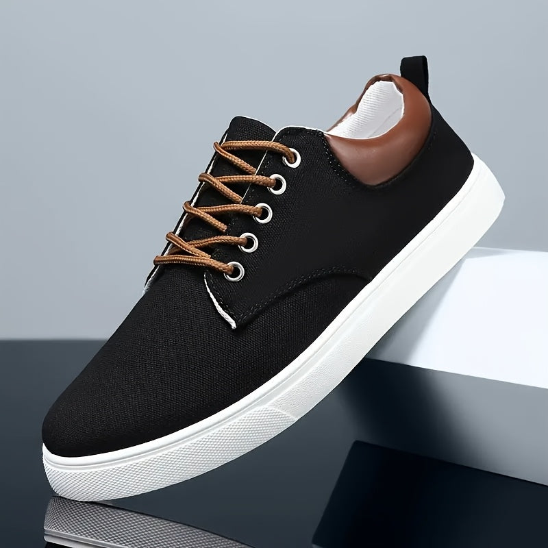 Durable Construction, Men's Casual Footwear - Comfortable, Versatile for Outdoor Activities & Driving, All-Season Wear, Non-Slip Rubber Sole, Lace-Up, Black with Brown Highlights
