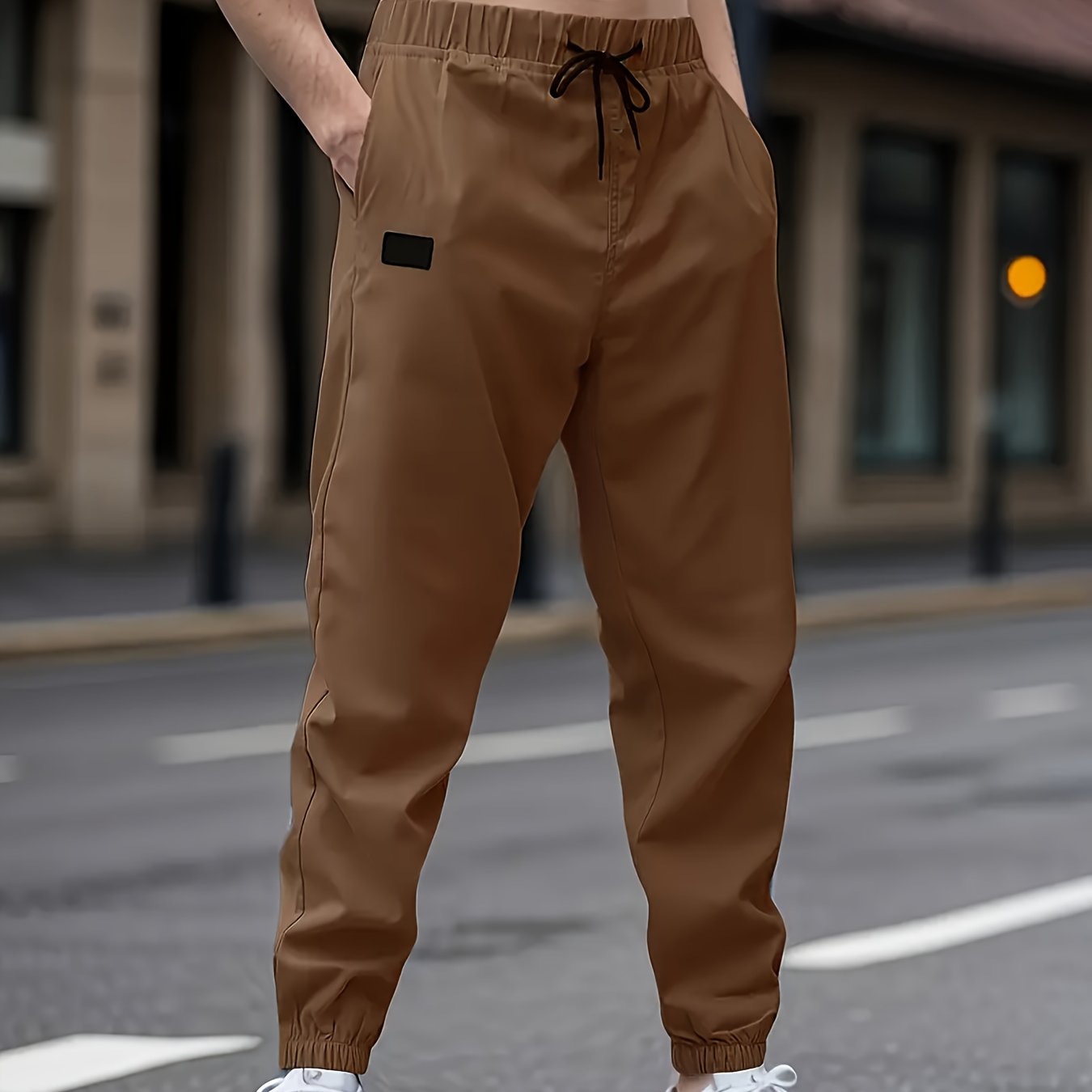 1pc Men'S Casual Cargo Pants, Solid Color Polyester Drawstring Waist, Non-Stretch Woven Fabric, Regular Fit, Polyester Lined, Perfect for Weekend Casual Wear