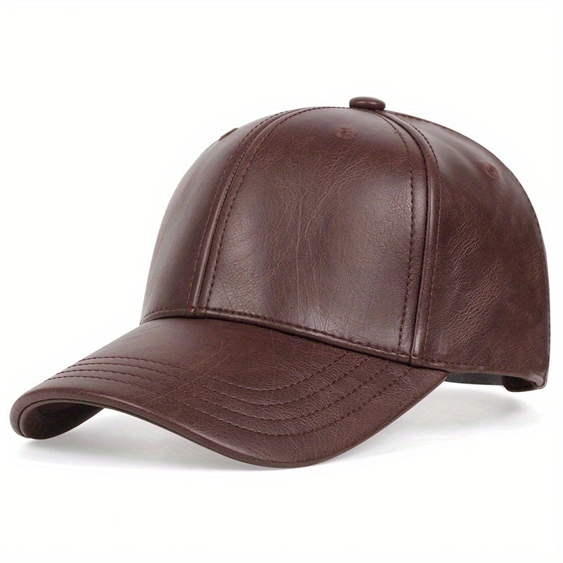 Solid Color Casual Baseball Cap PU Leather Waterproof Dad Hat Unisex Adjustable Sunshade Golf Cap For Women Men