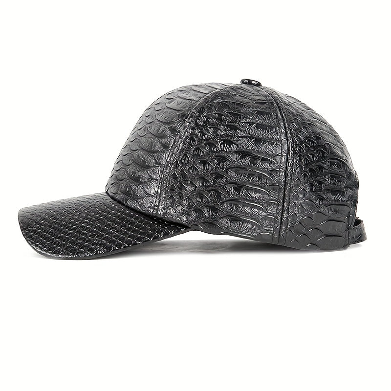 Premium Black Crocodile-Embossed Faux Leather Baseball Cap - Street Style Hip Hop Sun Protection Hat, Lightweight & Hand Washable