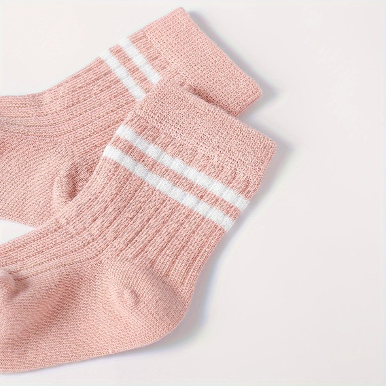 5 Pairs Of Men's And Women's Baby Mid-Calf Socks with Ribbing And Double Bars Sports Socks