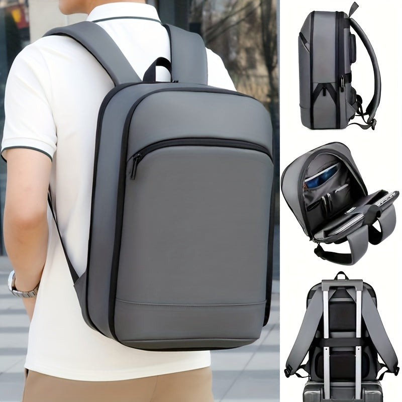 Expandable Black Nylon Business Backpack with Padded Laptop Compartment, Lightweight with Trolley Sleeve, Durable Zipper, Multi-Pocket Design, Splicing and Color Block Detail, Ideal for Daily Commute and Travel - Wet Wipe Cle