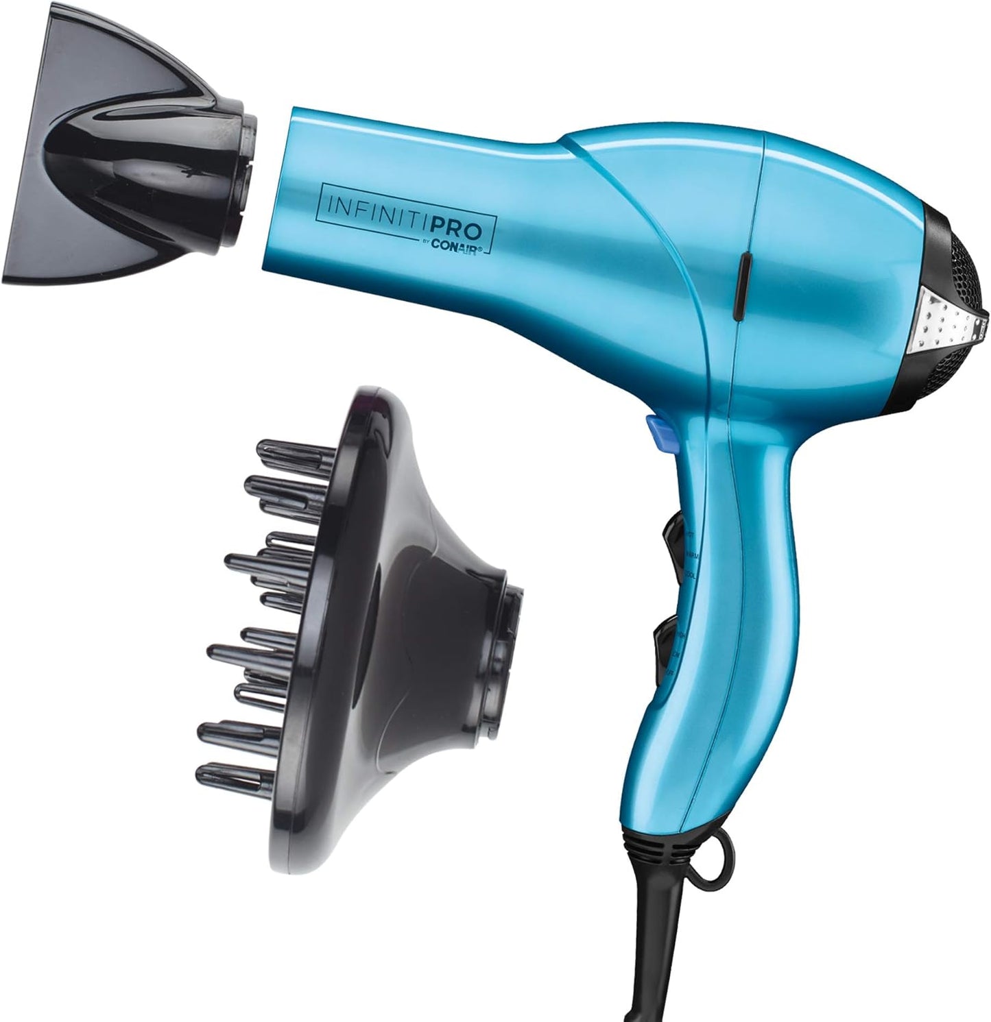 INFINITIPRO by CONAIR Hair Dryer with Diffuser | AC Motor Pro Hair Dryer with Ceramic Technology | Includes Diffuser and Concentrator | Black | Packaging May Vary