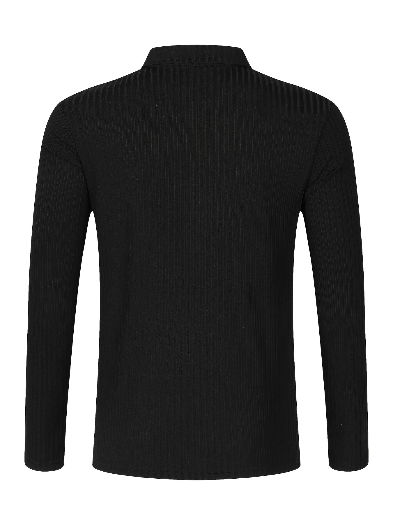 Men's Casual Sports Ribbed Long Sleeve Zipper Lapel Golf Shirt, Spring And Fall