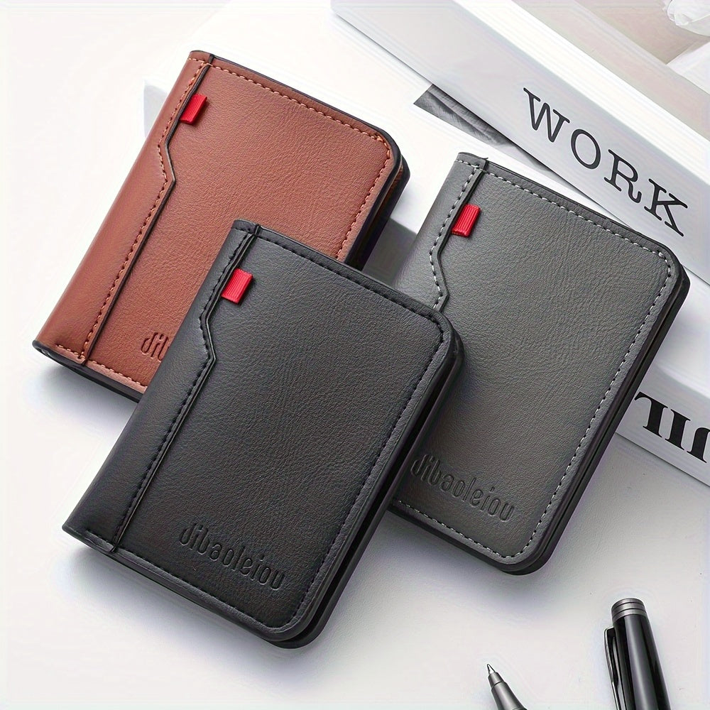 1pc Men'S Vintage Faux Leather Credit Card Wallet, Slim and Soft Design, Multiple Card Slots, Business Style Driver'S License Card Holder, Travel Zero Wallet