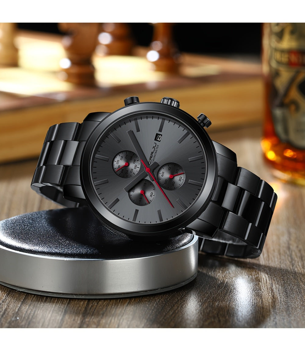 CRRJU Luxury Men's Stainless Steel Quartz Watch - Business Style, Chronograph,, Analog Display, High-end, Quartz, Suitable for Women