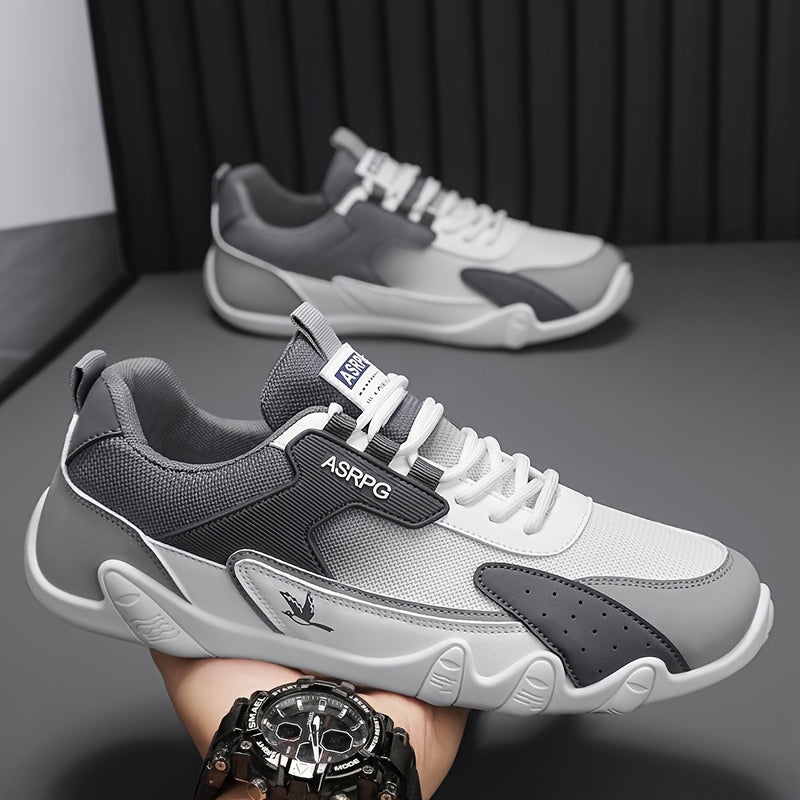 Men's Breathable Low-Top Casual Sneakers - Sporty Lace-Up Walking Shoes with Navy/White/Golden Accents, All-Season Outdoor Everyday Comfort, Durable Fabric Upper PVC Sole, Comfortable Footwear, Sleek Shoe Design, Lightwei