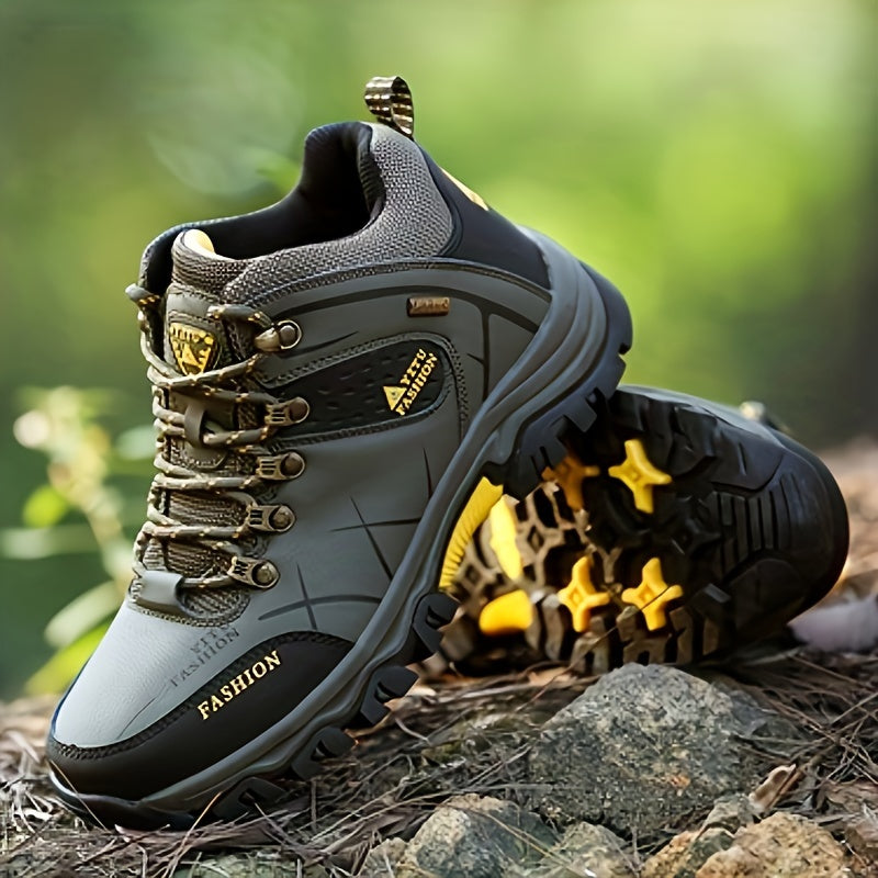 Men's High Top Hiking Shoes, Comfy Non Slip Durable Lace Up Sneakers For Men's Outdoor Activities, Winter & Autumn