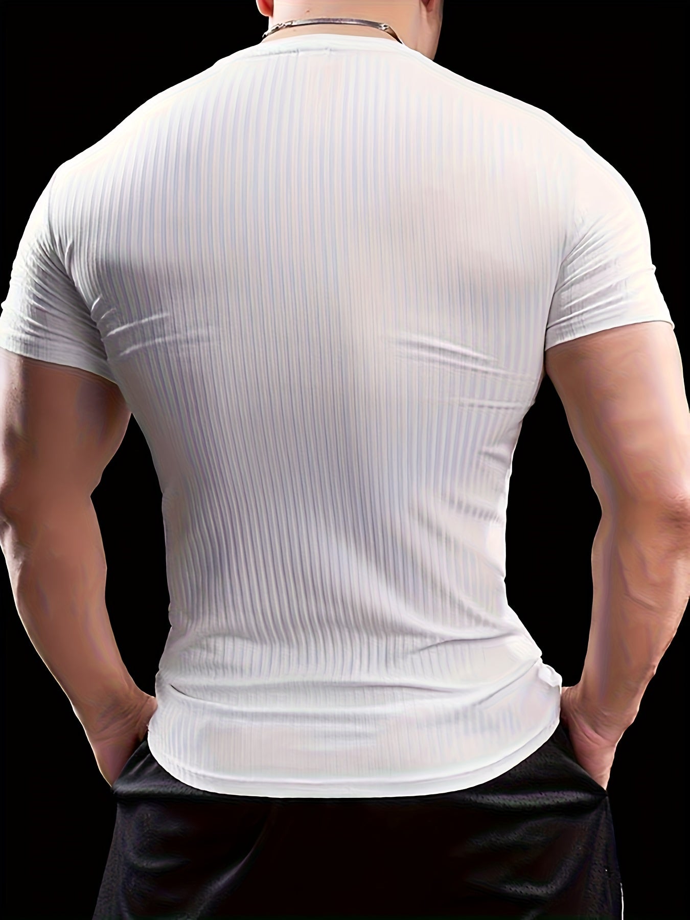 Men's Slim Fit Ribbed Short Sleeve T-Shirt - Stretchy Athletic Casual Wear, Green, Round Neck, Machine Washable, Muscle-Enhancing Design, Gym Shirts