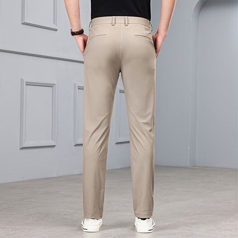 Men's Slim-Fit Stretch Casual Pants with Multiple Pockets - Waterproof, UV Protection, Light Gray, Straight Leg, Nylon Blend for Spring/Fall, Button Closure, Comfortable & Stylish Design, Everyday Comfort Pants | Modern Casua