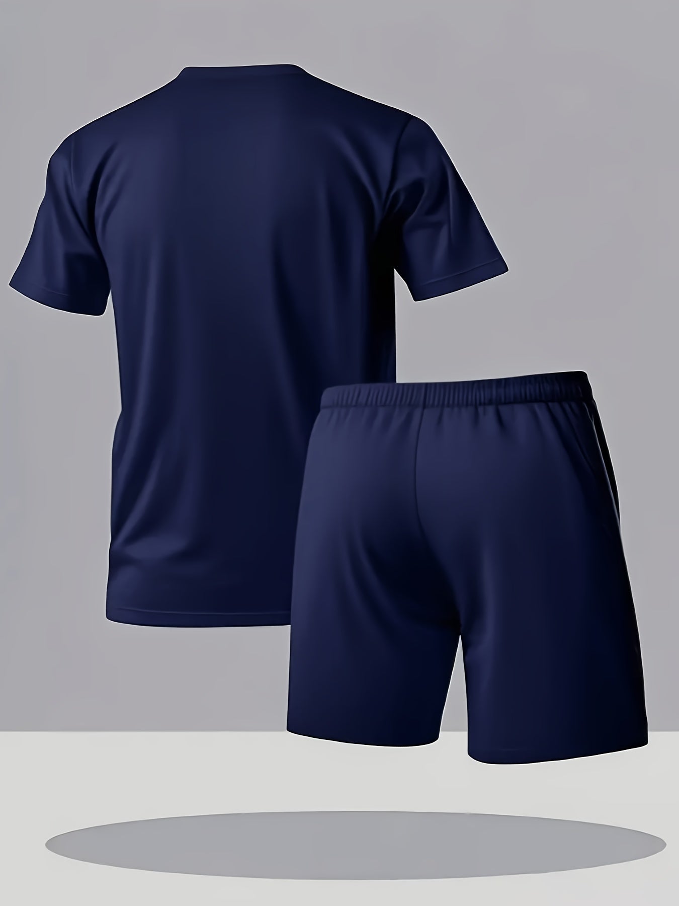 Summer Men'S Casual Sports Short Sleeve T-Shirt and Shorts Set, Knitted Polyester Fabric, Comfortable Breathable, Bench. Letter Print Design - 2pcs