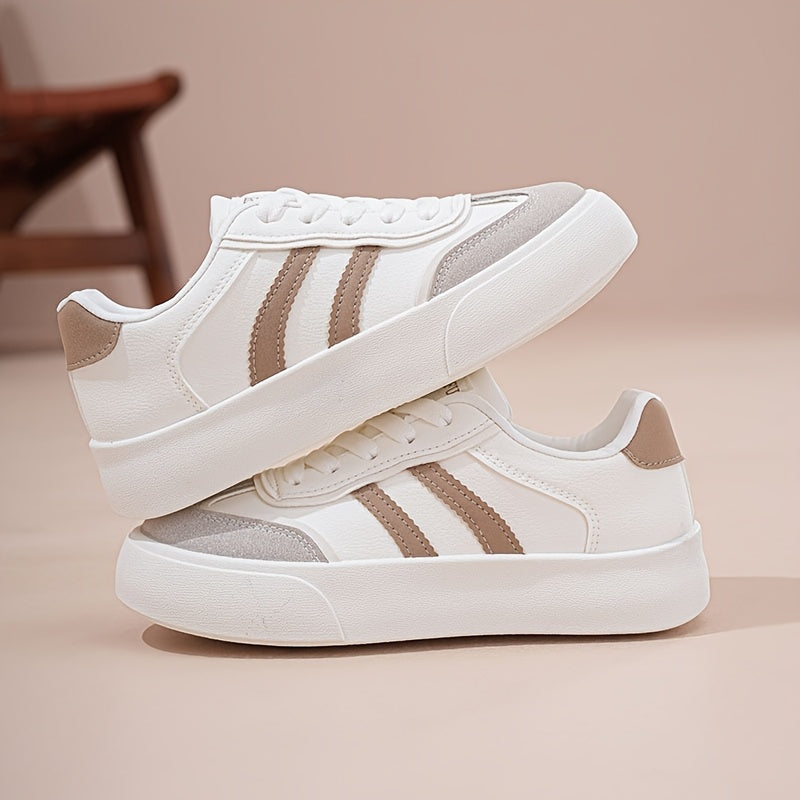 2024 New Arrival Women'S Casual Sneakers with Stripes, All-Season, Low Top, Lace-Up Closure, Plain Toe, Man Made Upper, Fabric Inner, PVC Sole, Non-Woven Fabric Insole