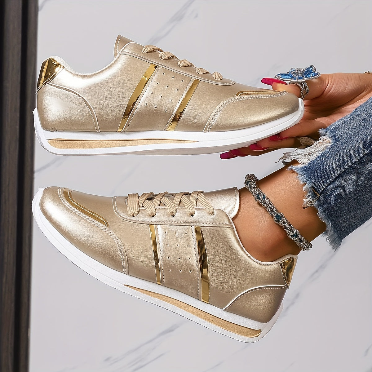 Everyday Elegance, Chic Women's Sneakers - Lightweight, Casual Lace-Up Shoes with Soft EVA Sole, Versatile White - Perfect for All Seasons