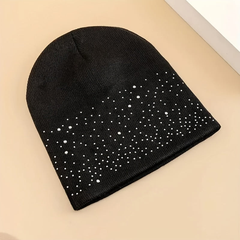 Y2K-Inspired Sparkling Rhinestone Beanie for Women - Breathable, Lightweight Knit Skull Cap with Elastic Fit, Perfect for All Seasons & Outdoor Adventures