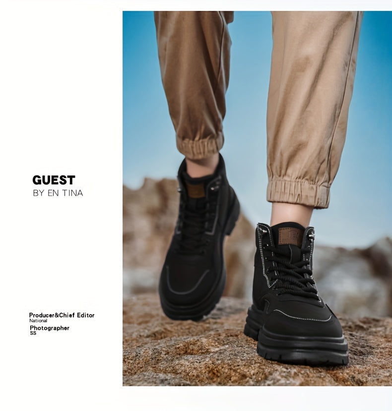 Large Size High Top Casual Shoes Short Boots Men's Big Yellow Boots High Top Trendy Versatile British Style Short Boots Mid Top Work Boots Men's Hiking Boots
