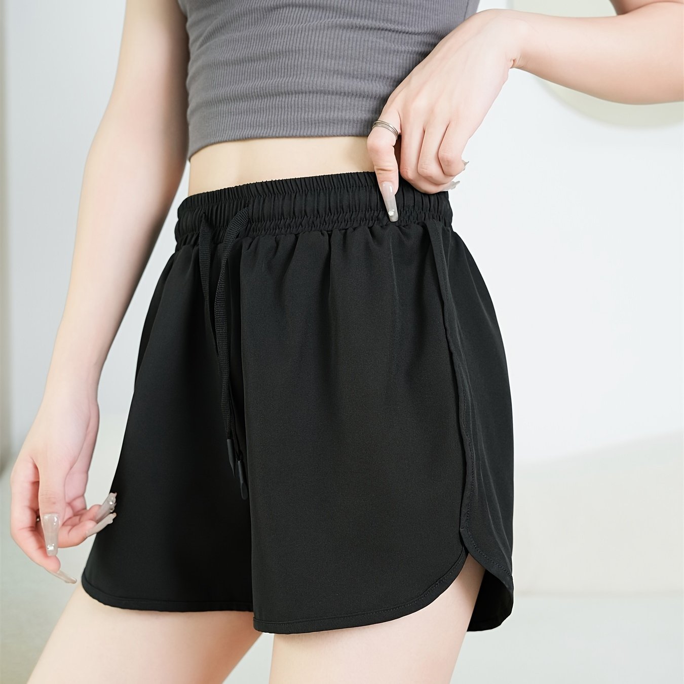 Women's Summer Running Shorts, Quick-Drying, Solid Color, Active Wear For Fitness And Gym