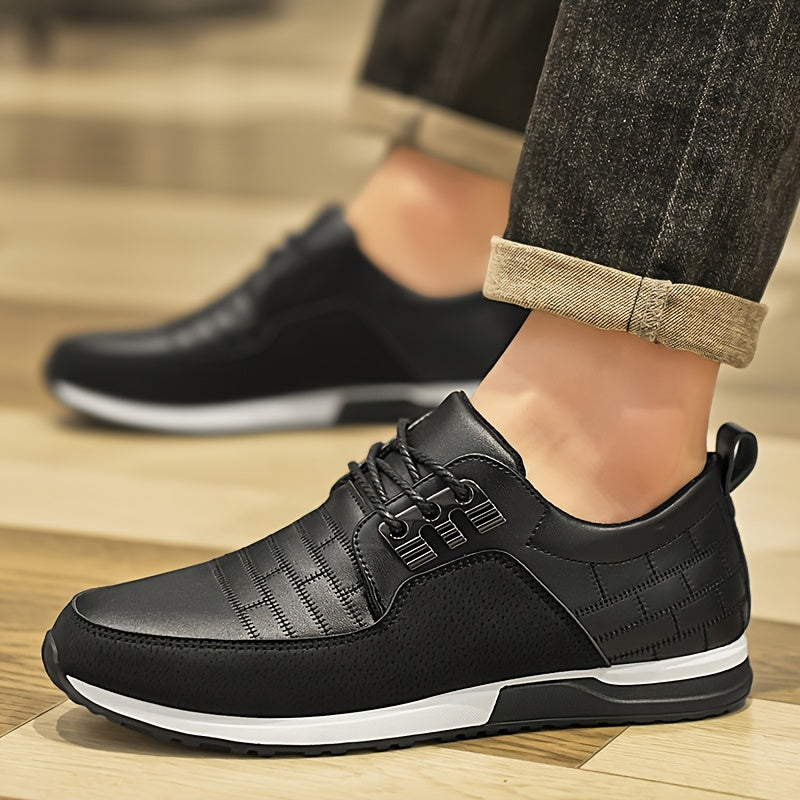 1pair Men'S Casual Business Sneakers, Round Toe, Low-Top, Solid Color, Faux Upper, with Fabric Lining, EVA Insole, PVC Sole, Lace-Up Closure for Daily and Leisure Wear