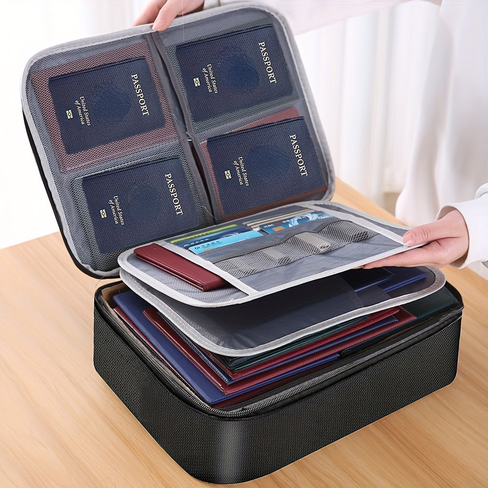 1pc Synthetic Leather Document Bag with Combination Lock, 3-Layer Water-Resistant Zipper File Storage Case, Portable Travel Home Organizer for Laptop, Files, Certificates - Office Essentials, Travel Document Organizer | Porta