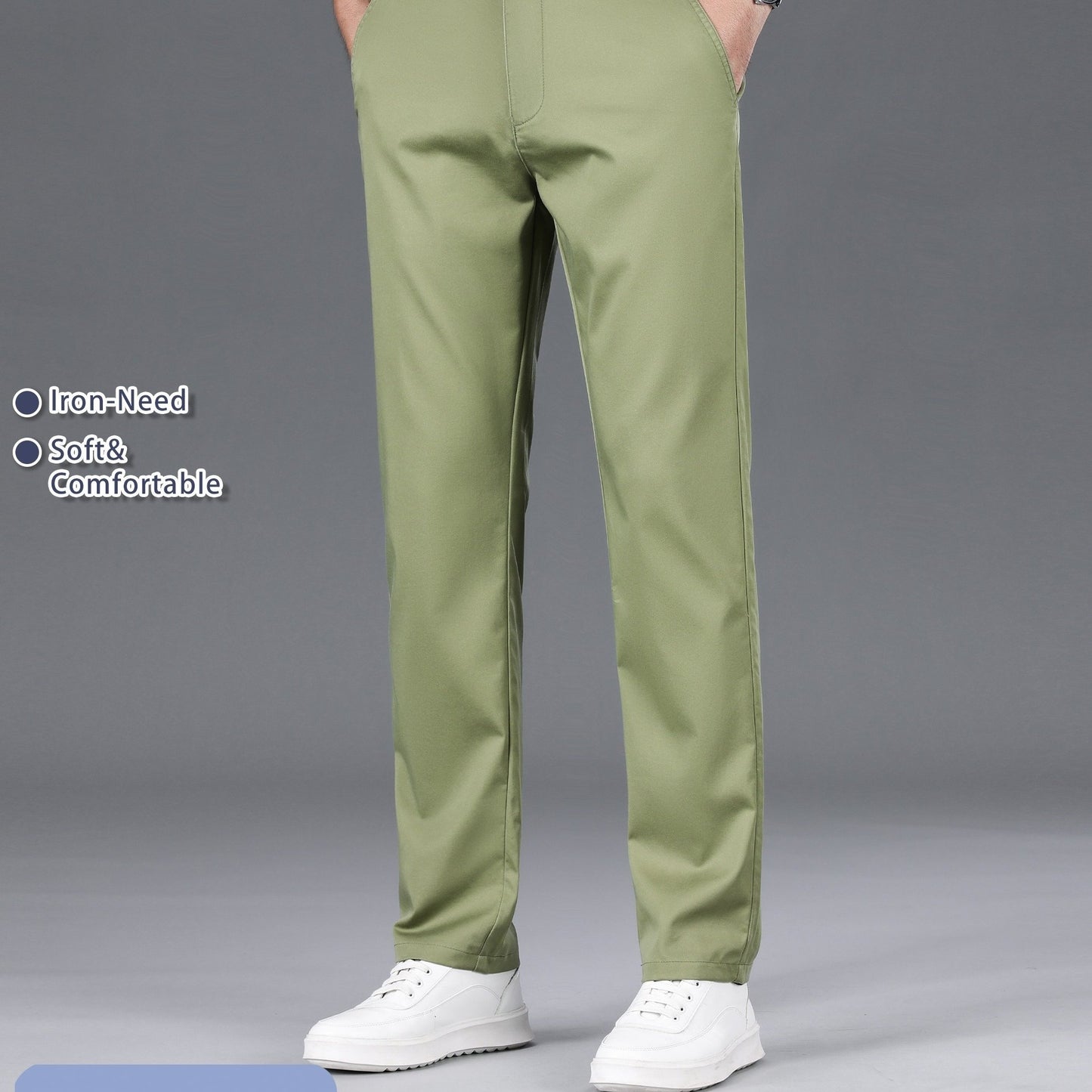 Men's Solid Color Straight Leg Business Style Cotton Blend Pants, Casual Comfy Breathable Outdoor Trousers As Gift