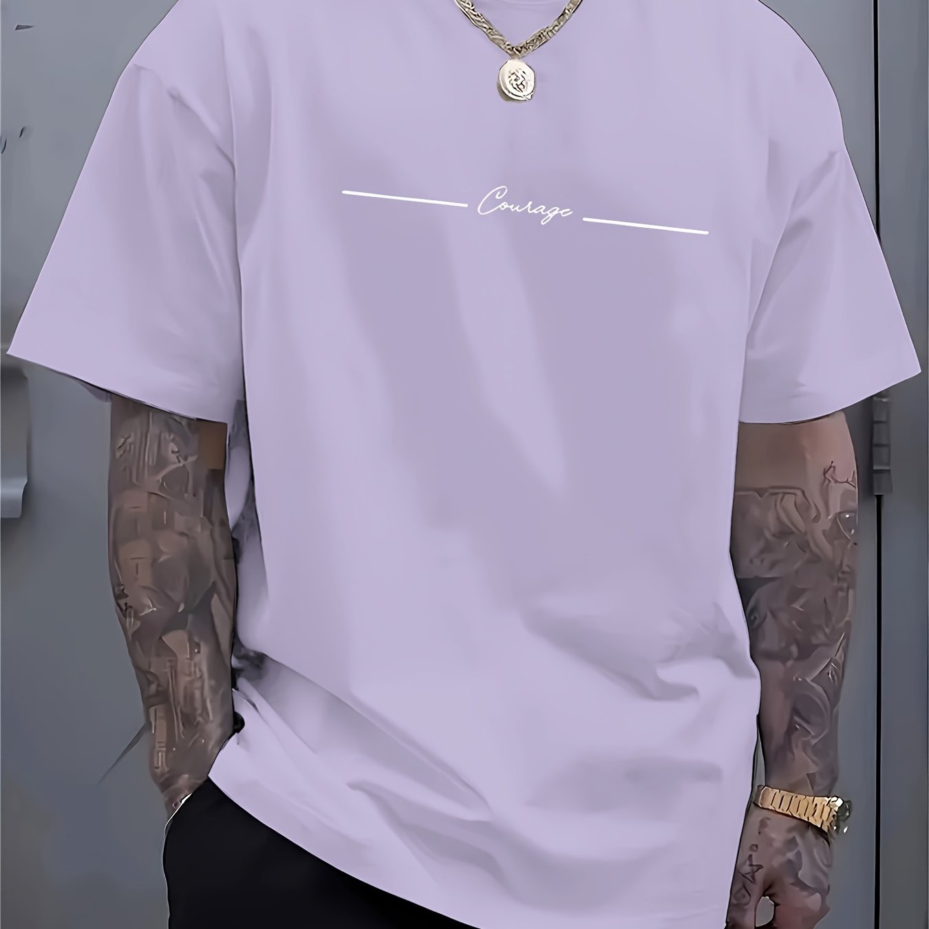 Men'S Casual Crew Neck T-Shirt with Trendy English Print, 95% Polyester 5% Elastane, Slight Stretch Knit Fabric, Regular Fit, Summer Wear - MBDMBD