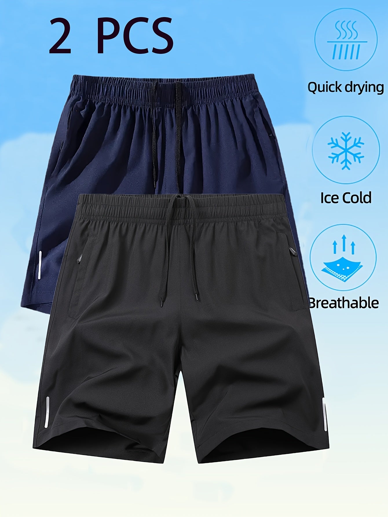 2pcs Men'S Casual Printed Polyester Shorts with Slight Stretch, Luminous Details, and Quick Drying Lining