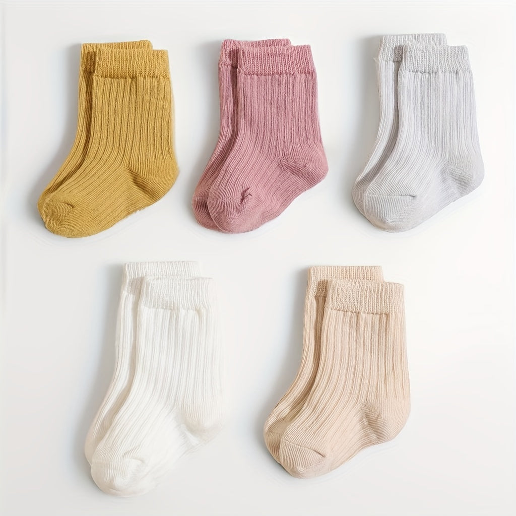 5-Pack Unisex Baby Toddler Mid-Calf Socks, Breathable Polyester Knit, Non-Slip, Hand Wash Only, All-Season Sports Socks