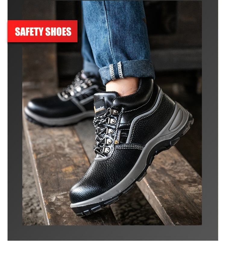 Reinforced Anti-Puncture & Anti-Smashing Safety Work Boots for Men - Heavy-Duty Steel Toe Cap, Anti-Piercing Cushioned Insole, PU Upper & Lining, All-Terrain Traction - Winter/Spring/Fall Construction/Industrial/Construction/