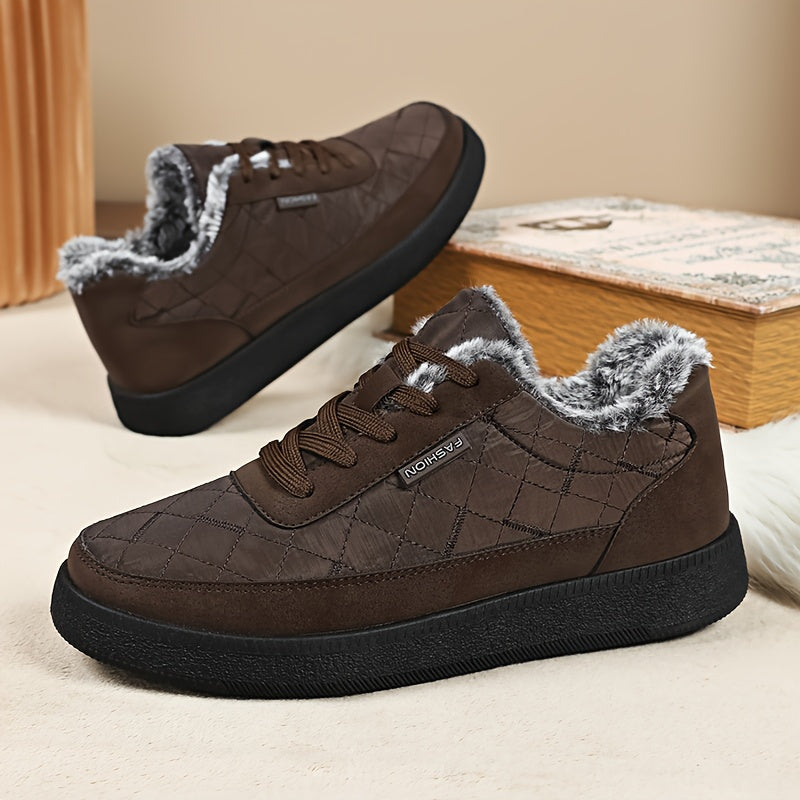 Men'S Winter Boots - Thermal Insulated Cold Weather Shoes with Cushioned Rubber Sole, Lace-Up Ankle Support - Slip-Resistant Traction for Ice, Snow, and Everyday - Low-Top Design in Black/Gray/ - Ideal for Hiking, Travel, Hom