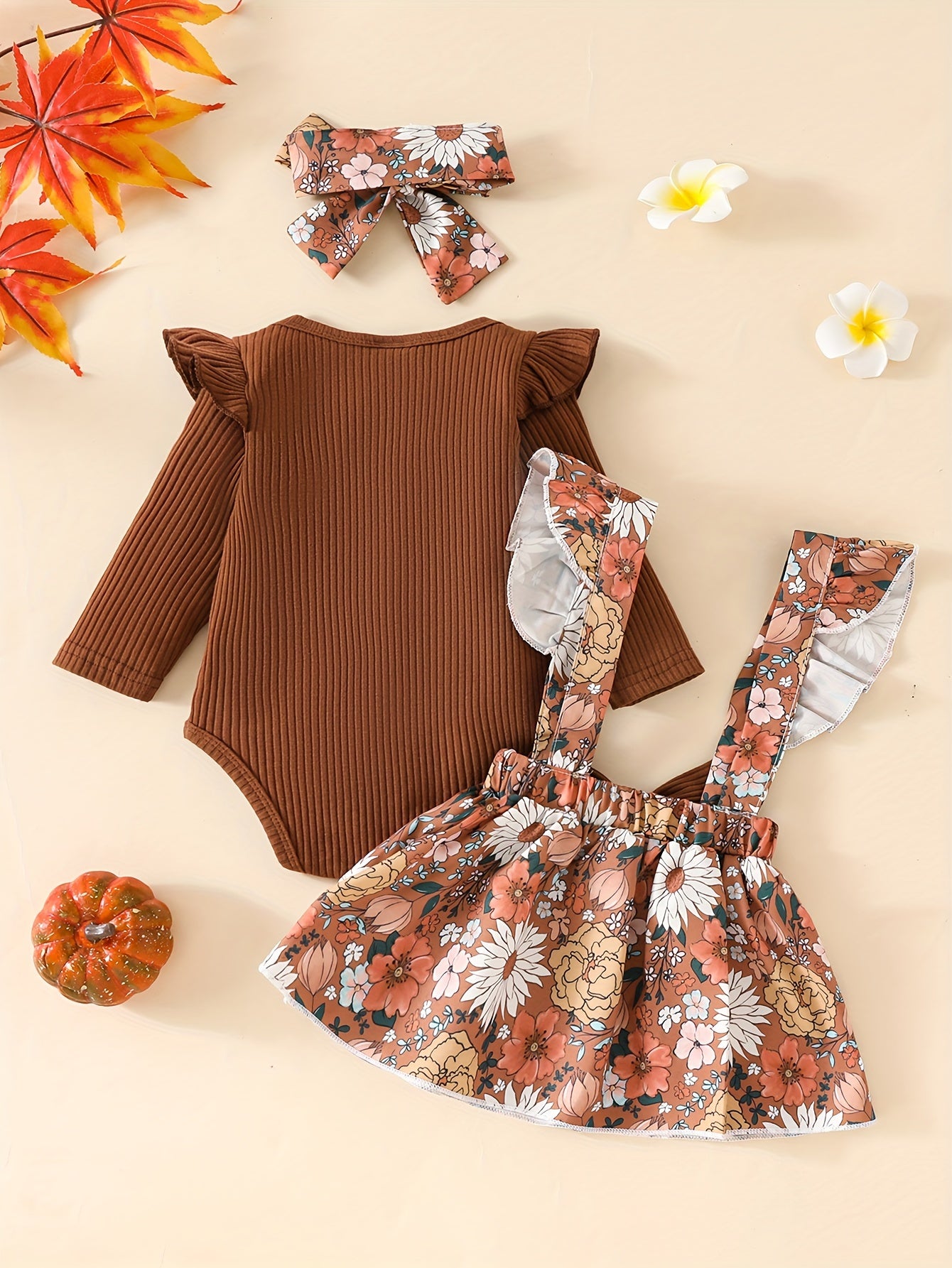 2pcs Cute Little Girl Flower Print Long Sleeve Flying Sleeve Ha Ha Shirt 0 Months-24 Months Baby Dark Buckle Collar Triangle Climbing Suit Spring and Autumn Clothes + Fashion Baby Carrier Skirt Long Does Not Include Shoulder
