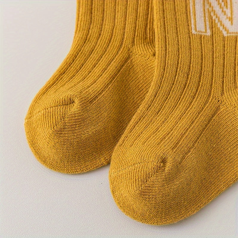 4 Pairs of N-Letter Knitted Pattern Socks, Thin Socks for Spring and Summer, Cotton Blend Comfortable Breathable Soft Mid-Calf Socks, Breathable Mid-Calf Socks