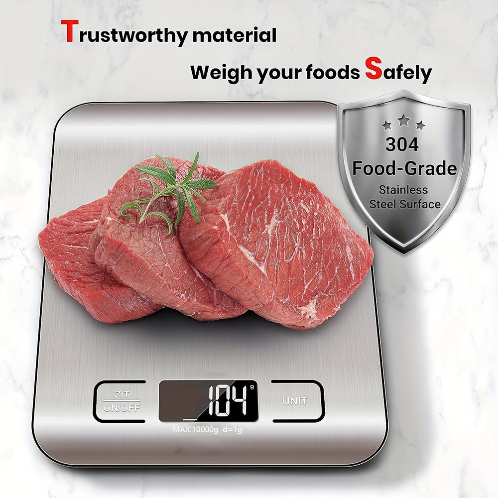 1pc High-Precision Digital Kitchen Scale, 22lb/10kg Capacity, Stainless Steel with LCD Display, Tare Function, Easy Clean, 6 Unit Measurements (g, oz, lb, kg, lb-oz), Ideal for Baking, Cooking, Coffee, and Packaging