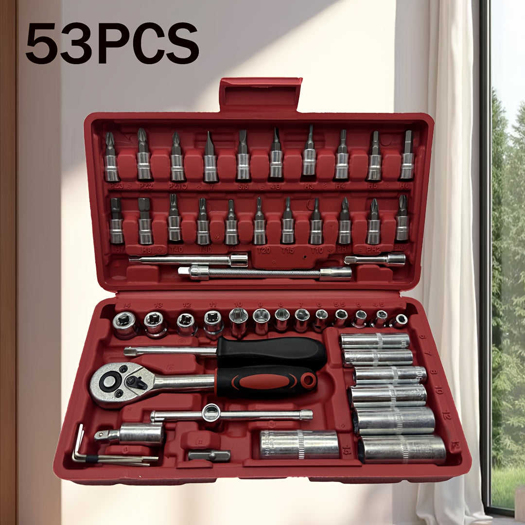 53 High-Cost-Performance Automotive Repair Tools! A Professional Toolbox That Provides a One-Stop Solution for Essential Components, Suitable for Basic Repairs And Routine Maintenance Across Various Vehicle Models. The Comple