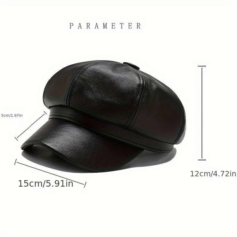 PU Leather Beanie Hat For Women, Waterproof, Round Bucket Hat With Faux Fur Pom Pom, Stylish Winter Hat For Fall/Winter/Spring