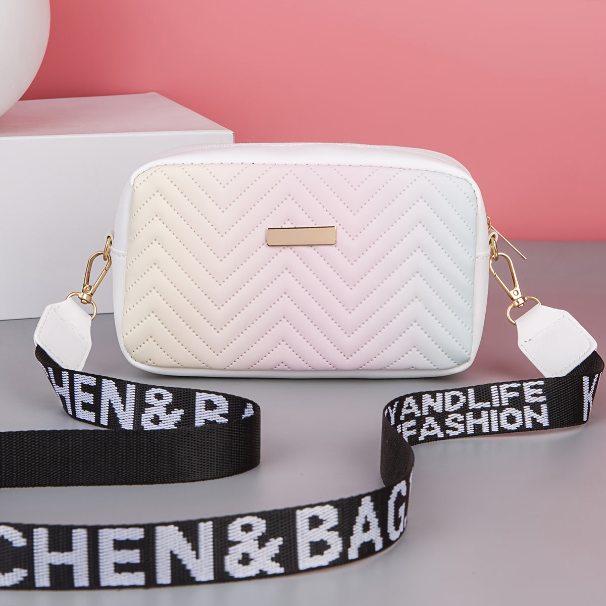Fashion Gradient Quilted Crossbody պայուսակ, գերժամանակակից PU ուսի պայուսակ, կանացի նորաձև ձեռքի պայուսակ և դրամապանակ