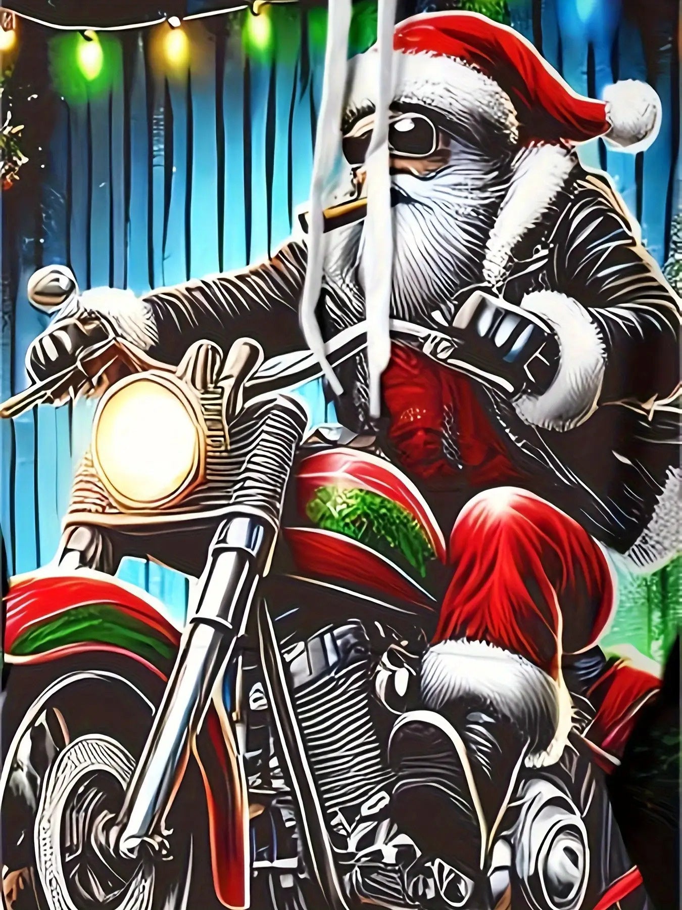 Men'S Christmas Hoodie with Santa Claus Riding Motorcycle & Reindeer Print - Warm Winter Pullover with Kangaroo Pocket, Machine Washable, Regular Fit Casual Long Sleeve Hoodie for Holiday Parties, Home Loungewear & Casual Att