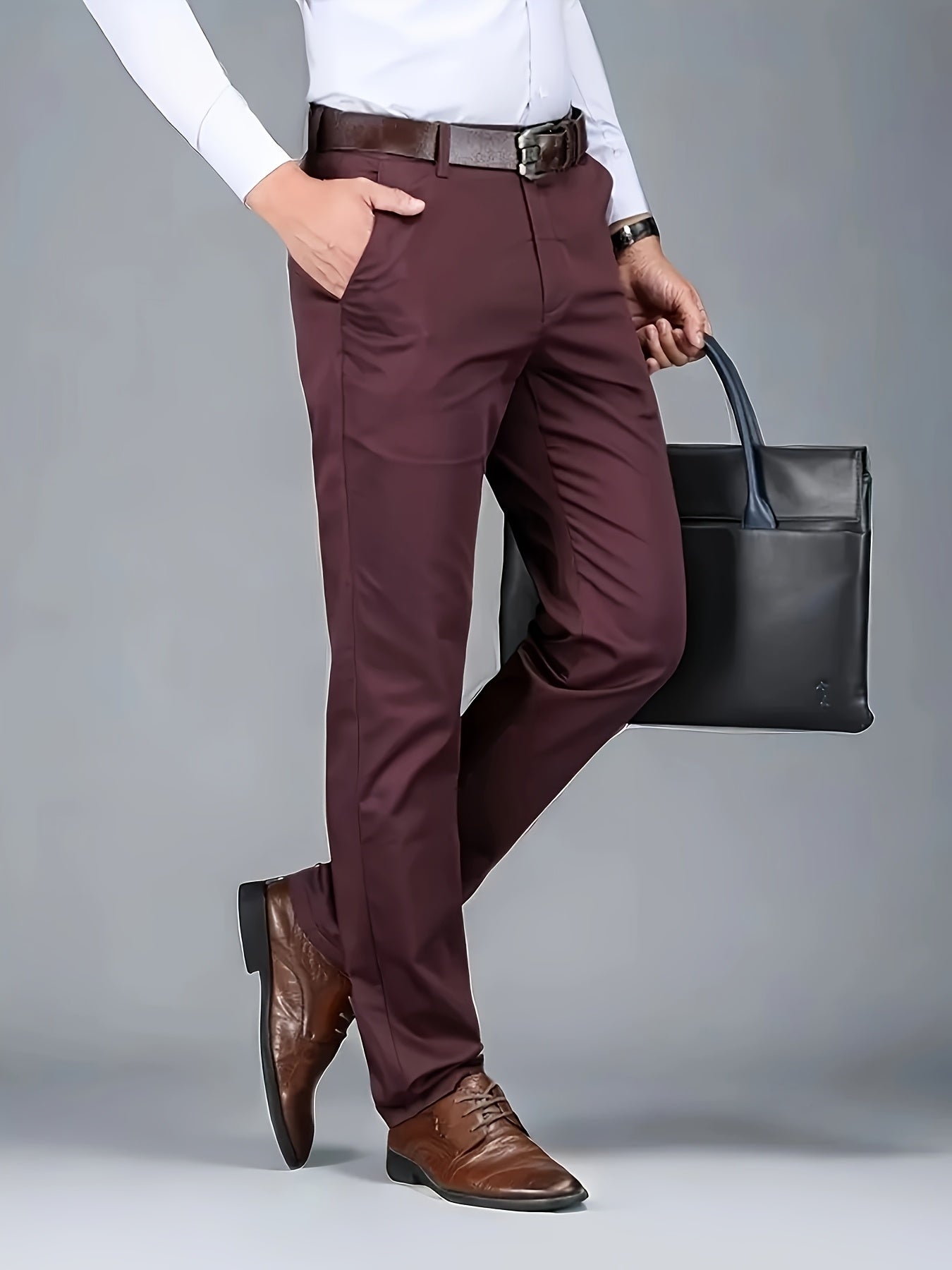 New Casual Formal Pants for Men in Four Seasons, Featuring a Business Style with Trendy Long Trousers. Fashionable And Versatile Men'S Elastic Dress Pants with a Comfortable Classic Design for Casual Wear.