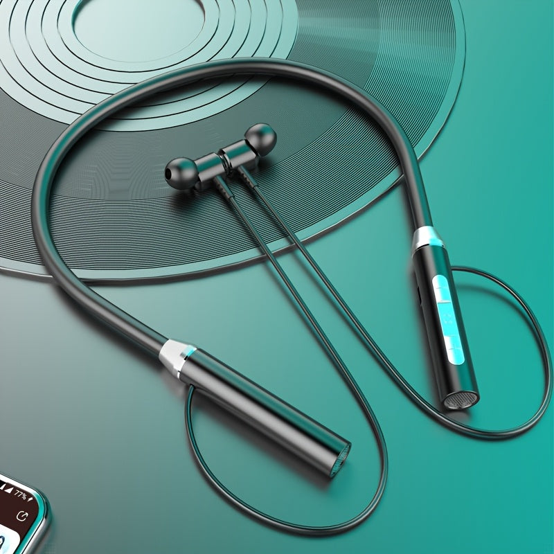 Latest Popular Neck Hanging Wireless Earphones with Digital Display - Ultra Long Standby Time, Noise Isolation, Rechargeable Lithium Battery, Volume Control Buttons, Black and Silver Design, Ideal for Adults, Standby Time: 20