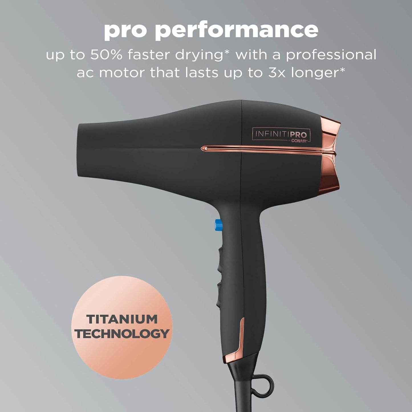 INFINITIPRO by CONAIR Hair Dryer with Diffuser | AC Motor Pro Hair Dryer with Ceramic Technology | Includes Diffuser and Concentrator | Black | Packaging May Vary