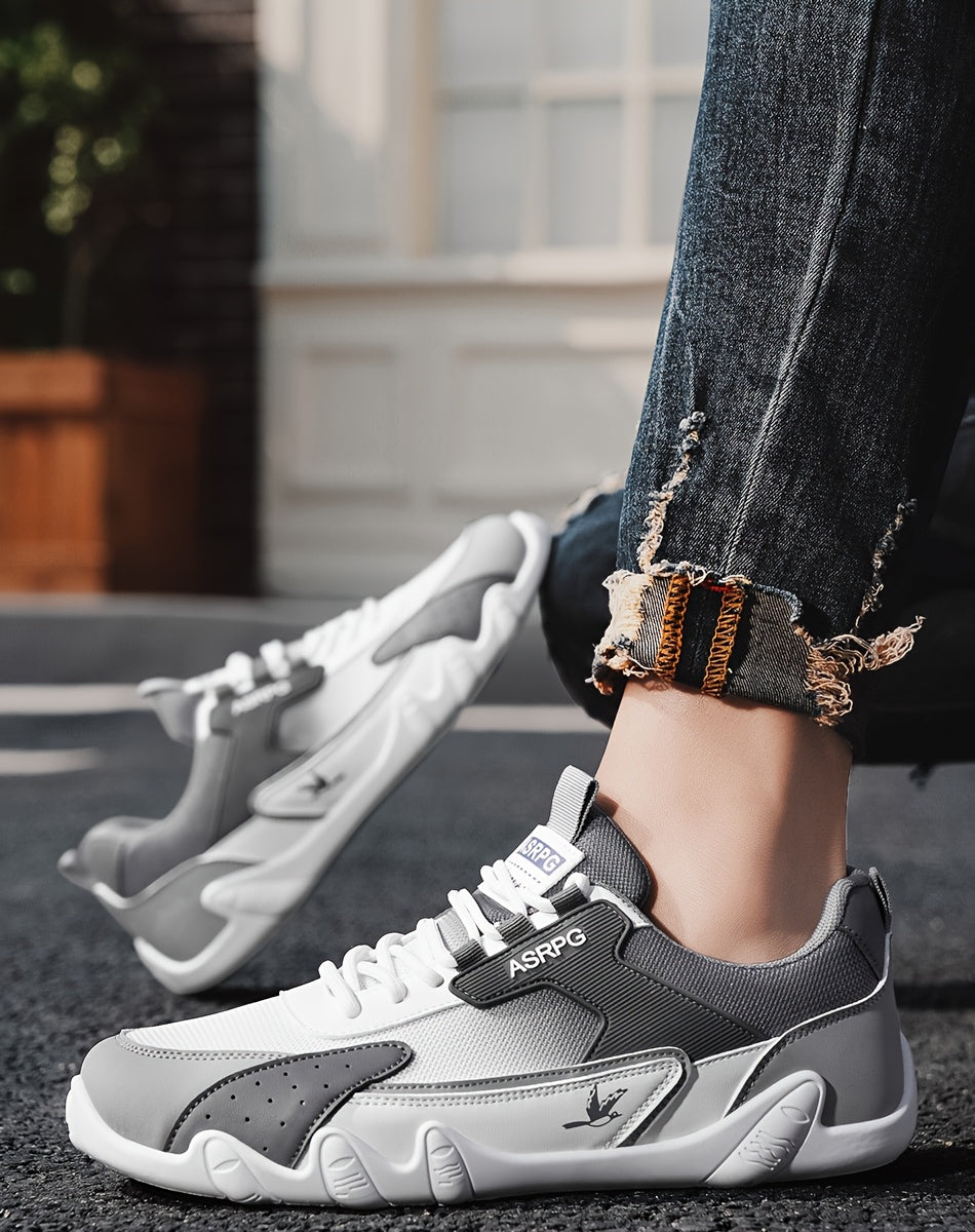Men's Breathable Low-Top Casual Sneakers - Sporty Lace-Up Walking Shoes with Navy/White/Golden Accents, All-Season Outdoor Everyday Comfort, Durable Fabric Upper PVC Sole, Comfortable Footwear, Sleek Shoe Design, Lightwei