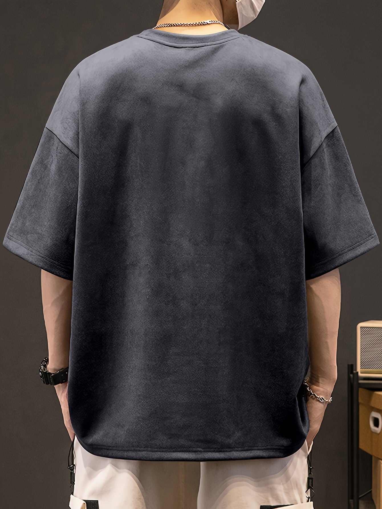 Men's Casual Black Suedette Short-Sleeve T-Shirt with Print Cross Design - Soft, Loose Fit, Round Neck, Summer Tee for Adults, Summer Casual Wear | Casual Shirt | Faux Suedette Texture
