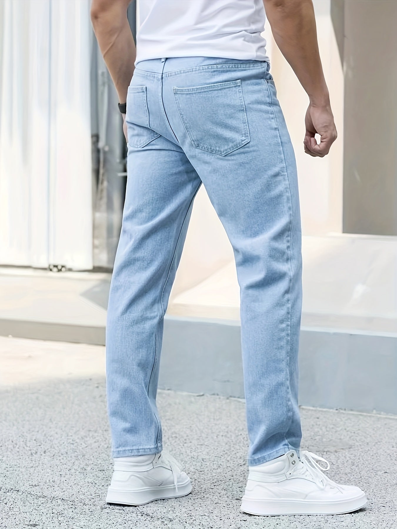 Տղամարդկանց Slim Fit Skinny Jeans, 65% Cotton 35% Polyester, Casual Denim, All-Season Laned Soled Color, Սովորական երկարություն, 400g/m² Հյուսվածք, Թեթև ձգվող